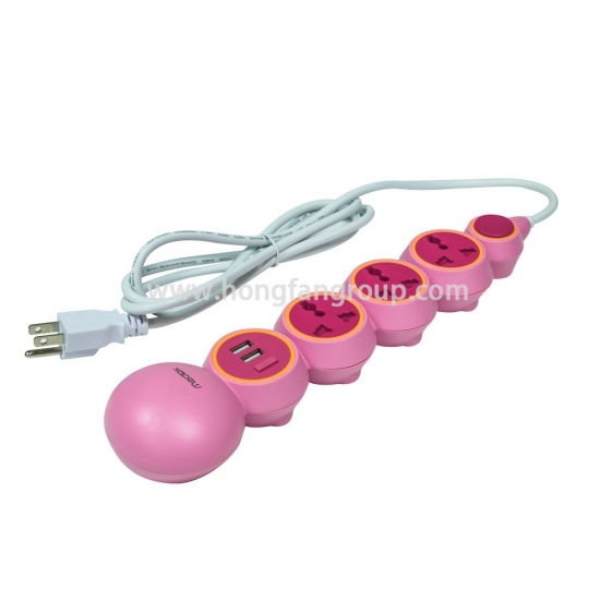Euro Pink Power Strip With 2 Usb Electric Socket